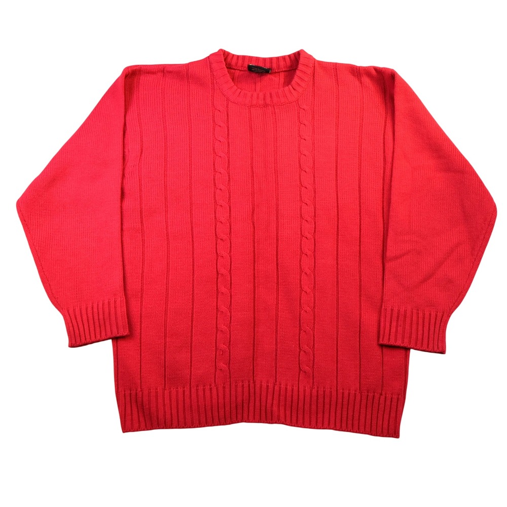 Blues Mens Small Sweater Pink Cable Knit Crewneck Long Sleeve Ribbed Trim